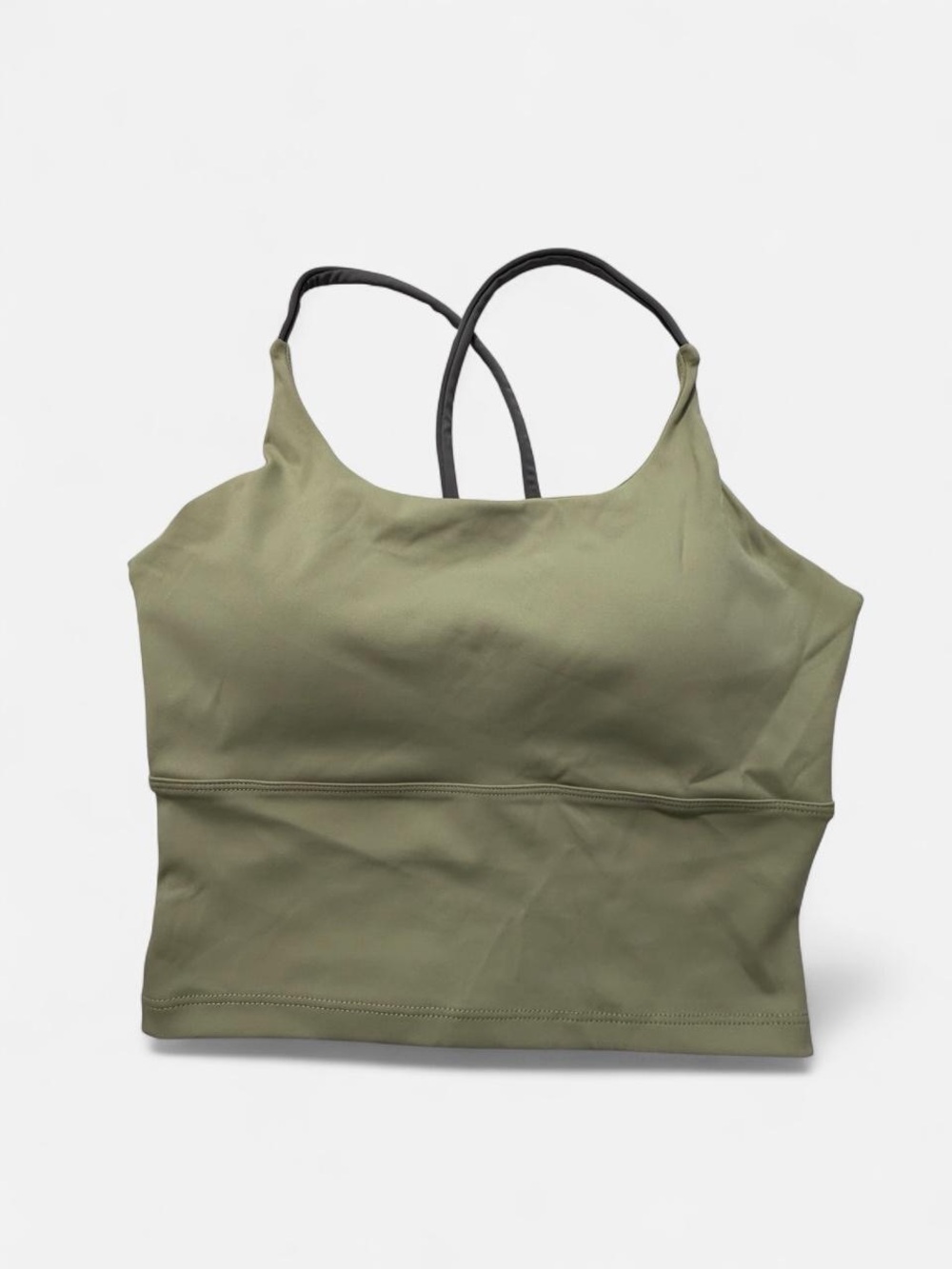 Olive Green Cropped Active Tank with Strappy Back